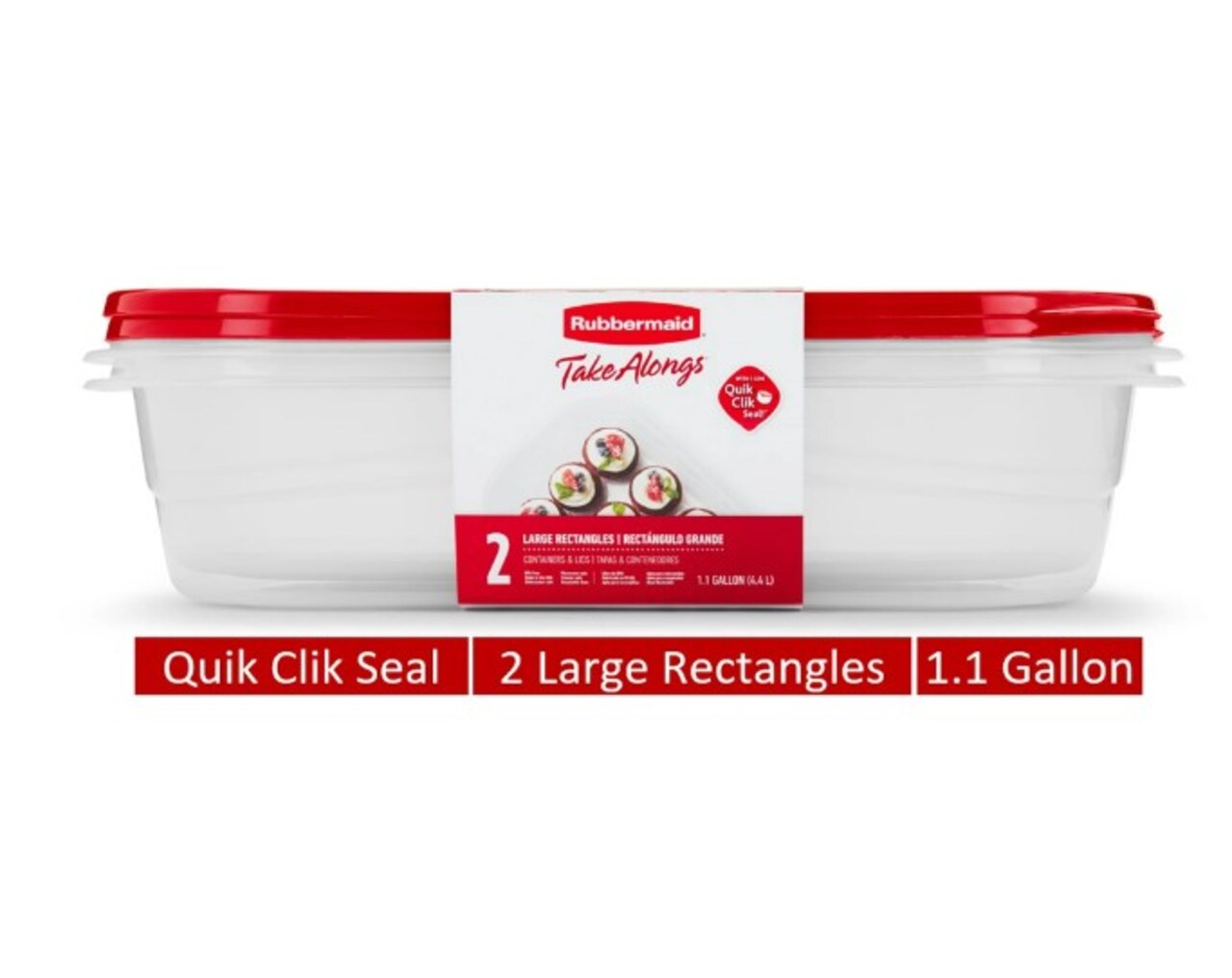 Large Rectangular Plastic Food Storage Containers, 1 Gallon, 2 Packs, Red